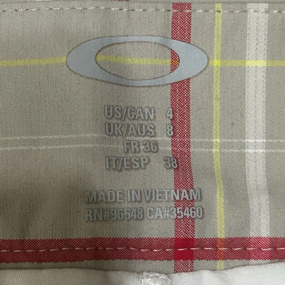 Oakley Women's Skort Size 4 Tan Pink Athletic Plaid Golf Tennis Skort Pockets